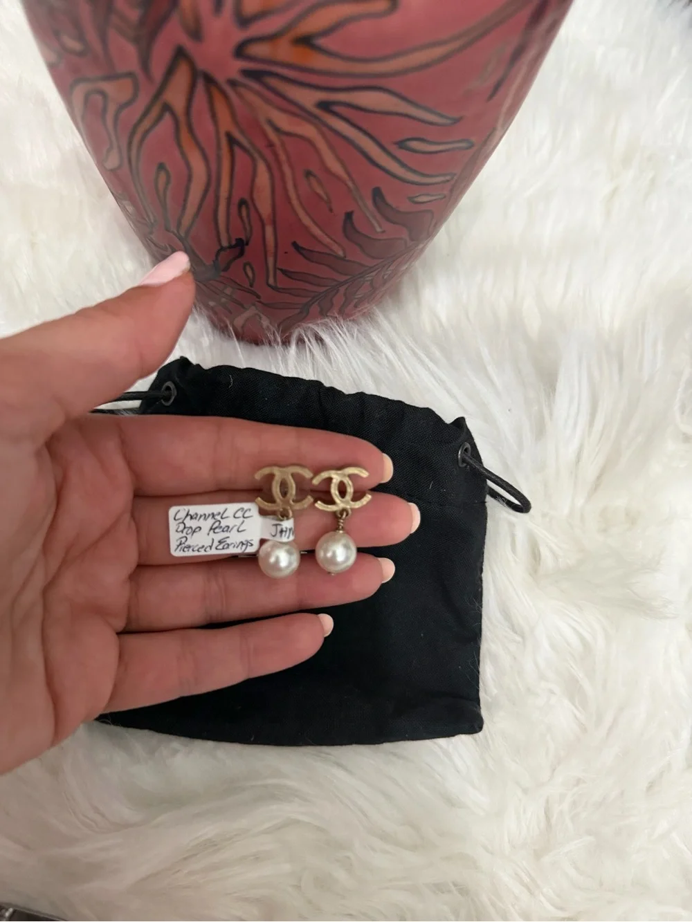 CHANEL CC DROP PEARL PIERCED EARRINGS